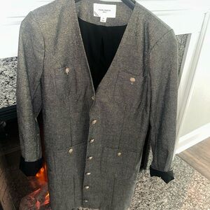 Gray Long Blazer with Gold Buttons